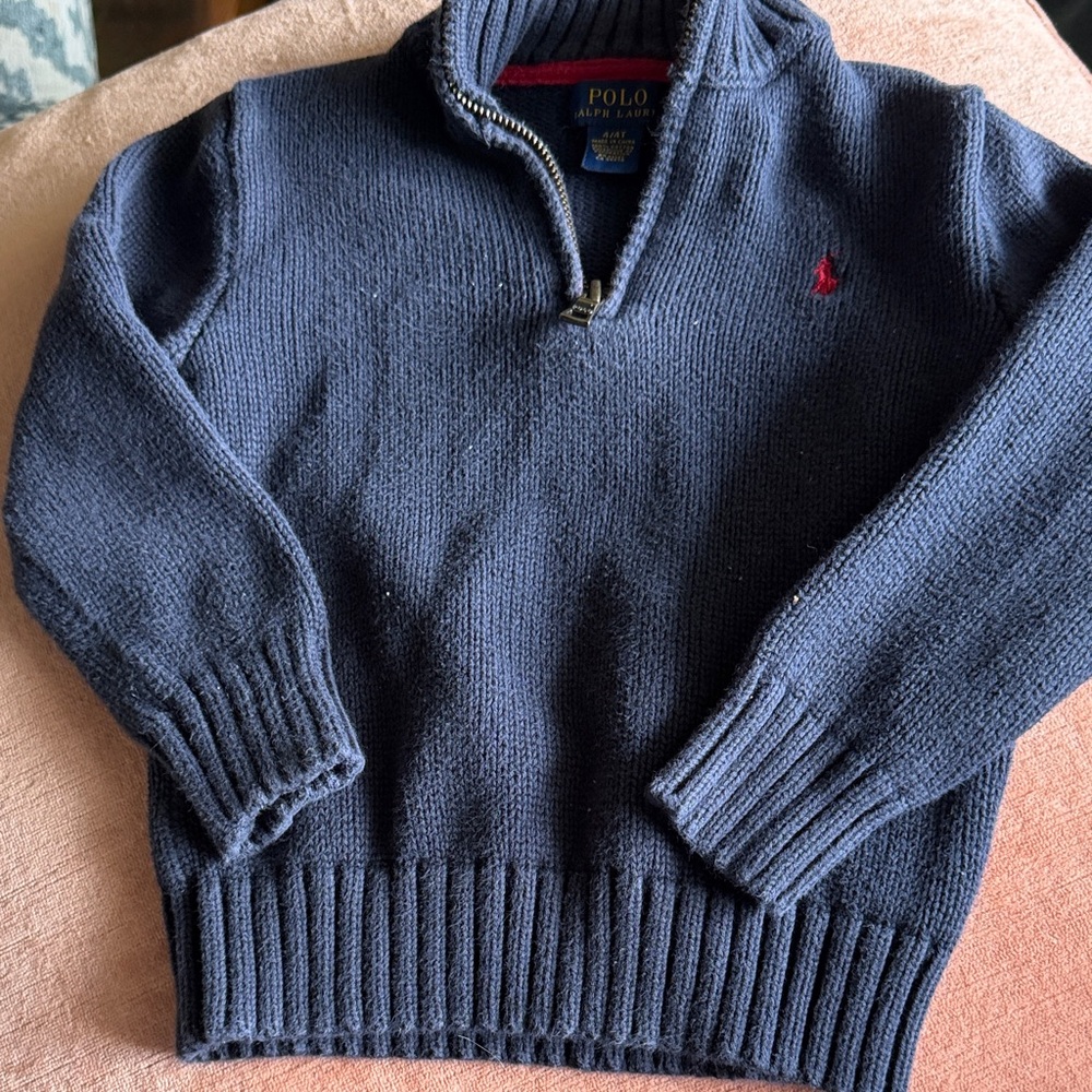 Polo by Ralph Lauren Navy Half-Zip Sweater with Red Pony Logo